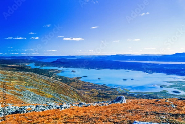 Fototapeta Beautiful view of mountainous landscape with lakes and forests in autumn