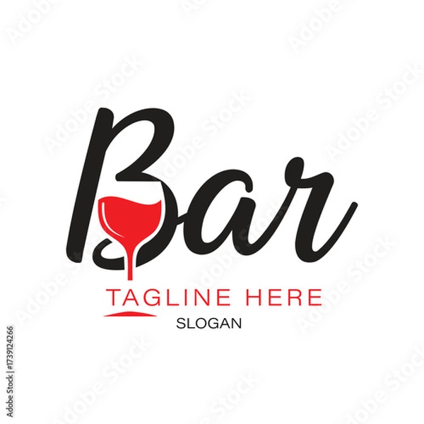 Fototapeta A modern logo vector art of bar logo with a wine glass and tagline placeholder
