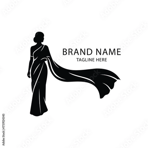 Fototapeta A logo vector art of silhouette of a woman wearing a traditional indian saree, , with space for brand name and tagline