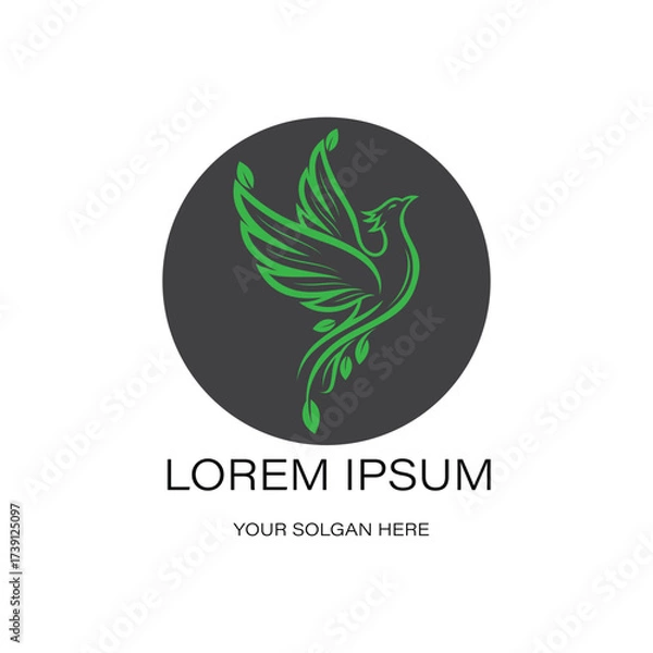 Fototapeta Royal phoenix logo green bird logo with text placeholder, mythical creature design for elite branding