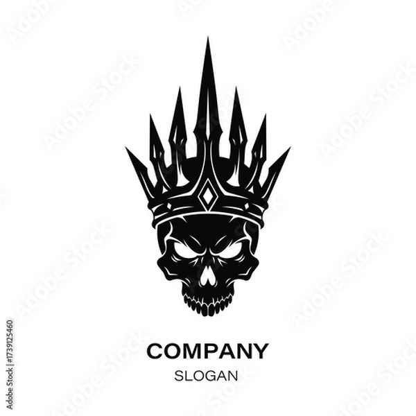 Fototapeta Dark fantasy logo black skull with a spiky crown, representing power and danger, gaming, rock, metal band branding, symbolic, abstract branding