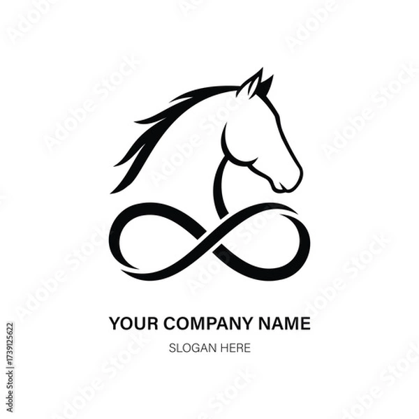 Fototapeta Infinity symbols horse logo elegant horse head silhouette forming an infinity symbol, , with placeholder text for company name and tagline