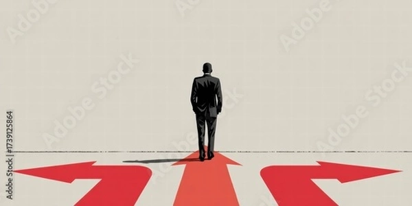 Fototapeta Changing business management concept. Businessman erasing white arrow and drawing yellow arrow on chalkboard.