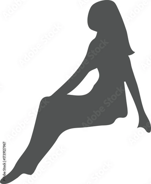 Fototapeta Elegant Silhouette of a Woman Sitting Gracefully with Flowing Hair, Exuding Serenity and Calmness in a Minimalist Design