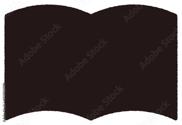 Obraz 開いた本のシルエット。シンプルなベクターのイラスト素材。ゆらぎのある描線で手書き風の温かみ。図書イベントや、書店のポップ、ウェブサイトのタイトルなどに最適な本のイラスト