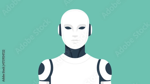 Fototapeta Humanoid robot front view portrait, symbol of technology, digital future, modern innovation, engineering and machine concept for society and industry. Flat vector illustration