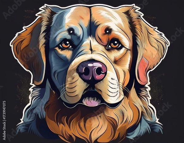 Fototapeta Majestic Golden Retriever Portrait in Artistic Style: A Detailed and Colorful Digital Painting of a Beloved Canine