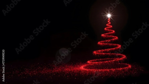 Fototapeta This digital drawing features a stylized Christmas tree composed, sparkling, glitter-like particles against a clear black background.