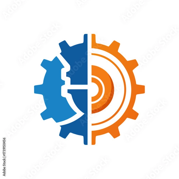 Obraz Blue and orange gear design split in half on transparent background