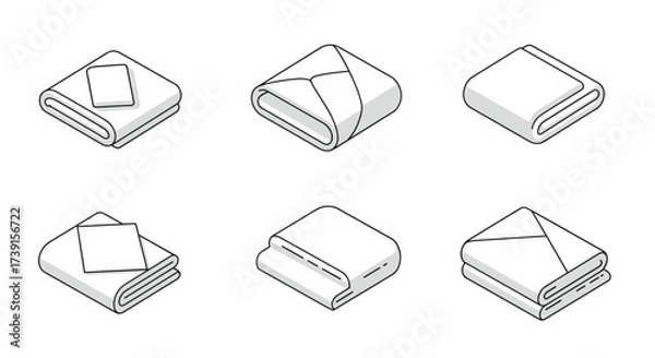 Fototapeta Isometric folded towels set in minimalist style with modern objects