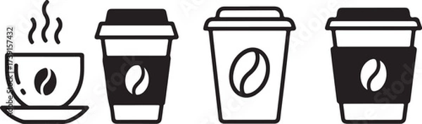 Obraz Minimalist Coffee Cup Icon Set  Black and White Line Art Vector Illustration