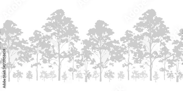 Fototapeta Seamless pattern of stylized grey trees and foliage against a white background