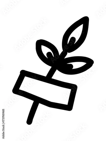 Fototapeta Hand-drawn doodle twig icon taped with adhesive simple cute sketch nature creativity cozy symbol for personal journal scrapbooking isolated on white background.