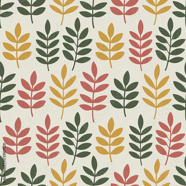 Fototapeta Scandinavian Leaves Seamless Pattern Background
