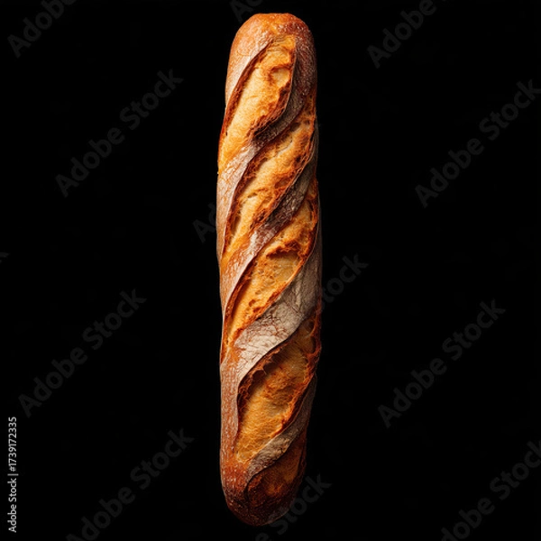 Fototapeta Professional food photography, rustic baguette artisan bread on a black background from the top