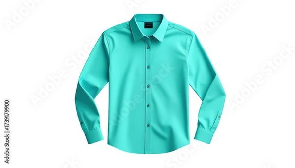 Fototapeta Stylish turquoise business shirt, displayed with a simple design on a stark black background. The long-sleeved formal wear is shown in a flat lay, exuding a sense of modern minimalism and elegance.