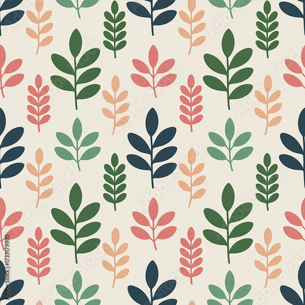 Fototapeta Scandinavian Pattern with Leaves