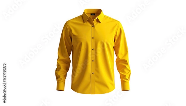 Fototapeta Bright yellow long-sleeved button-up shirt against a black background, highlighting the garment's form, texture, and modern design, showcasing a minimalist and stylish appeal.