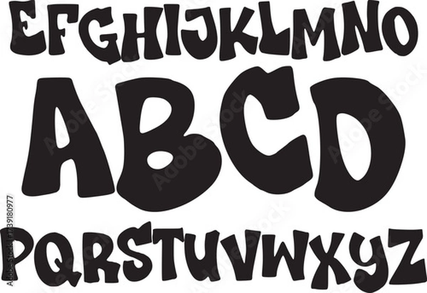Fototapeta Playful bold cartoon vector alphabet A-Z. Hand drawn capital letters typeface perfect for kids projects, posters, logos, stickers, and fun typography design.