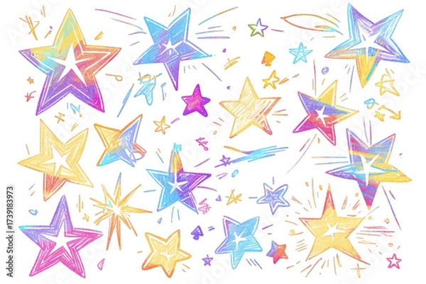 Fototapeta Colorful Star Illustrations on Black Background Abstract Pixelated Design