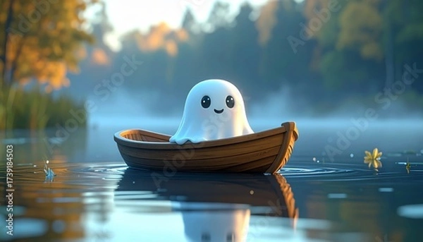 Obraz Ghost Sitting in Boat on Calm Lake
