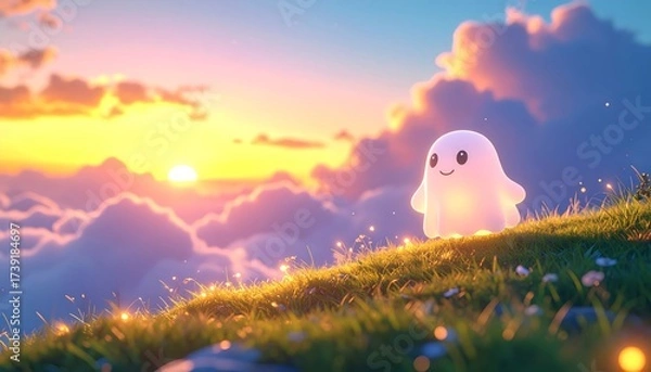 Obraz Little Ghost Watching Sunset on a Hill
