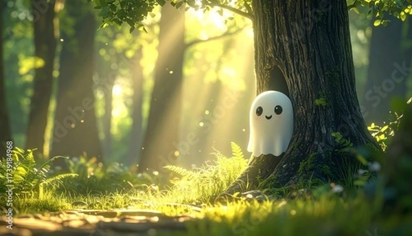 Obraz Shy Ghost Peeking Behind a Tree
