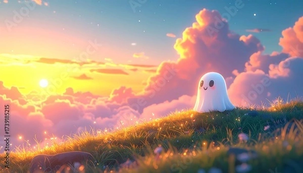Obraz Little Ghost Watching Sunset on a Hill
