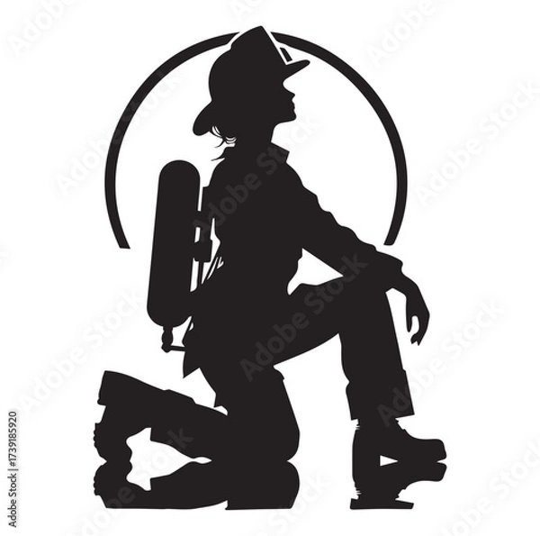 Obraz Firefighters pose silhouette and Vector