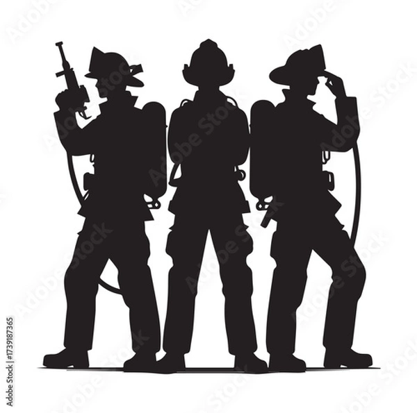 Obraz Firefighters pose silhouette and Vector