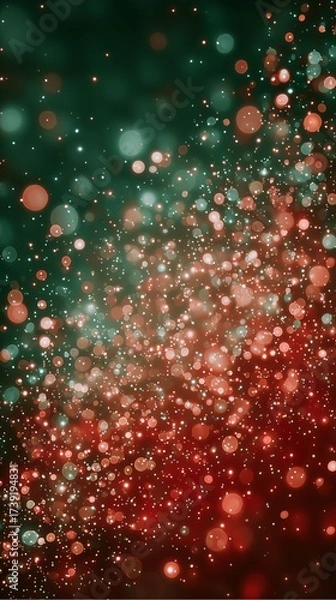 Fototapeta Christmas bokeh soft and dark tone festive blur with glowing red , green lights, sparkling gold particles and dreamy gradients, elegant holiday design texture for seasonal greeting artwork.
