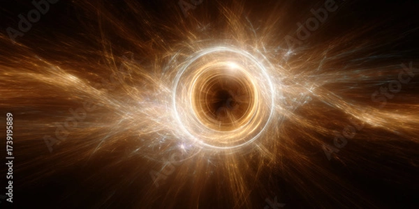Obraz Bright golden glowing energy ring with cosmic light explosion abstract background - AI generated