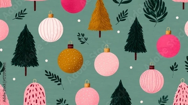 Fototapeta Minimalist vector of Christmas tree decoration pattern