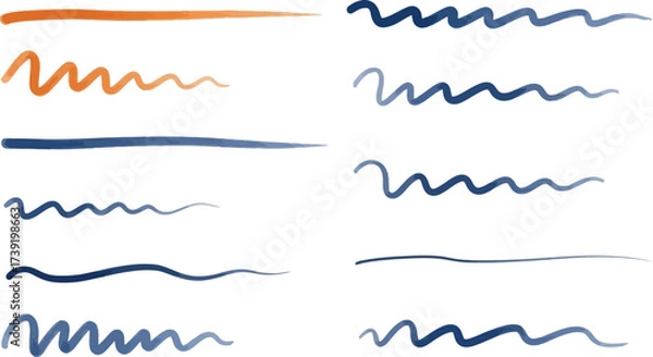 Obraz Artistic brush strokes in orange and blue hues create a dynamic set of decorative elements for graphic design projects.