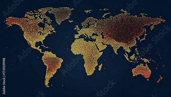 Fototapeta World map, golden dots, gradient colors