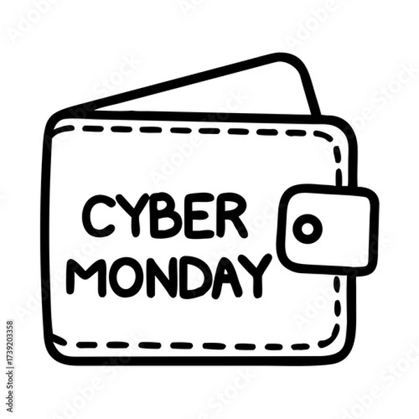 Fototapeta Wallet icon with "Cyber Monday" text in simple line art design  