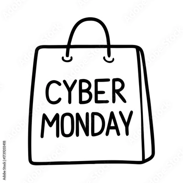 Fototapeta Shopping bag with "Cyber Monday" text in minimalist style  