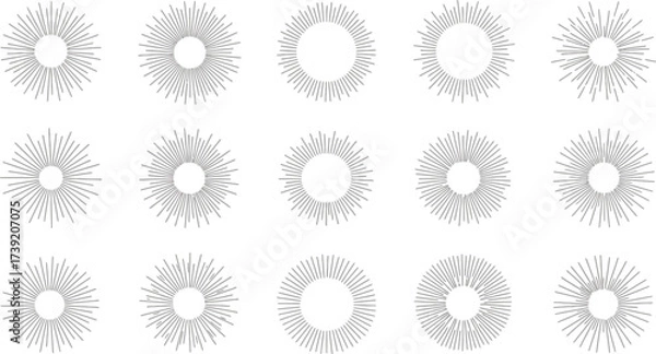 Fototapeta Sunburst design elements showcase radial lines in a circular pattern, perfect for graphic design and artistic compositions.