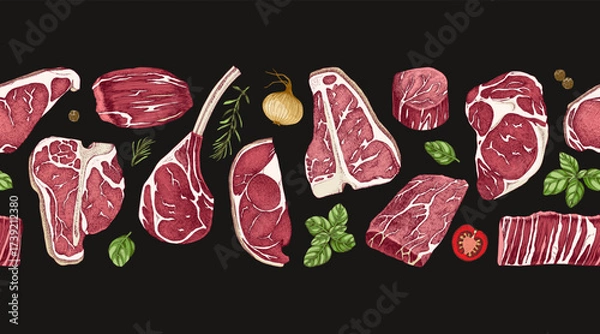 Fototapeta Hand drawn beef seamless border vector