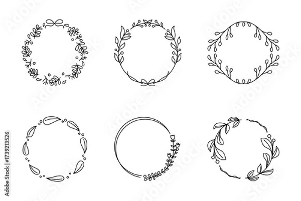 Obraz シンプルな線画のボタニカルフレームセット（線幅編集可能）