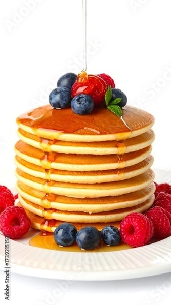 Obraz Stack of pancakes with syrup and berries