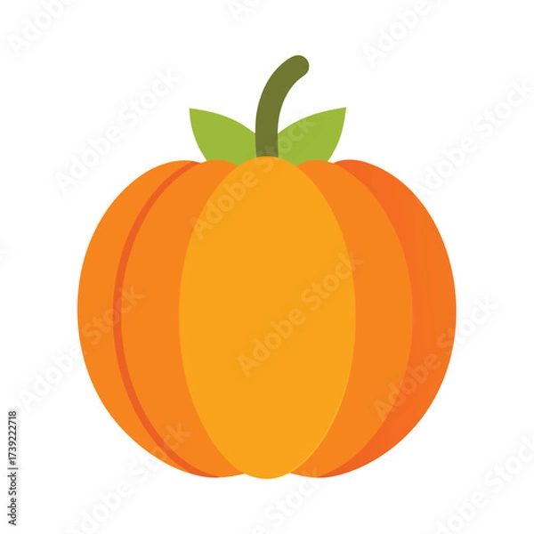 Fototapeta Orange pumpkin with green stem and leaves vector