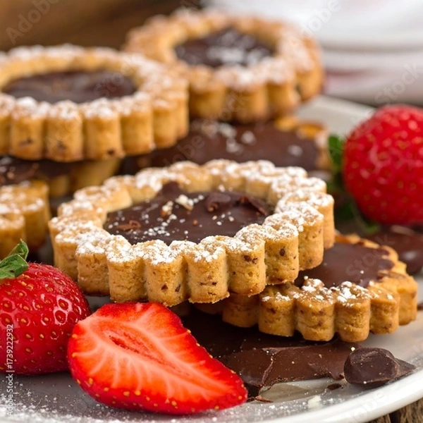 Obraz Stacked chocolate cookies with strawberries