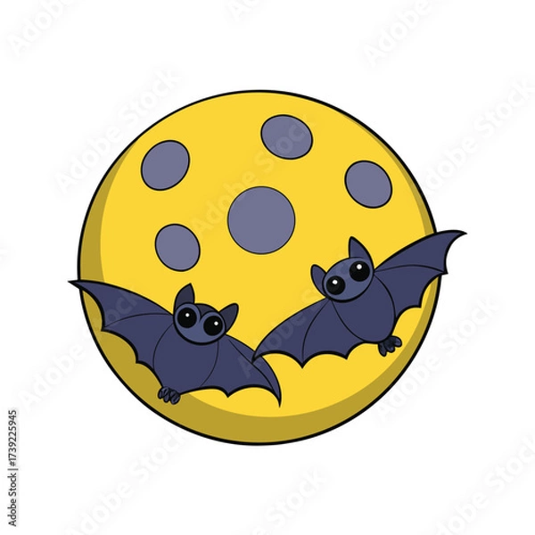 Obraz Two cartoon bats flying in front of a yellow full moon