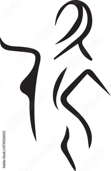 Fototapeta Abstract Black Silhouette Depiction of a Figure with Curved Lines Creating Dynamic and Minimalist Visuals in a Graphic Style