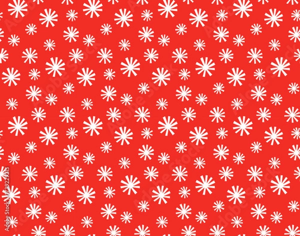 Fototapeta Falling Snowflakes Seamless Pattern on Red, Flat Winter Holiday Design