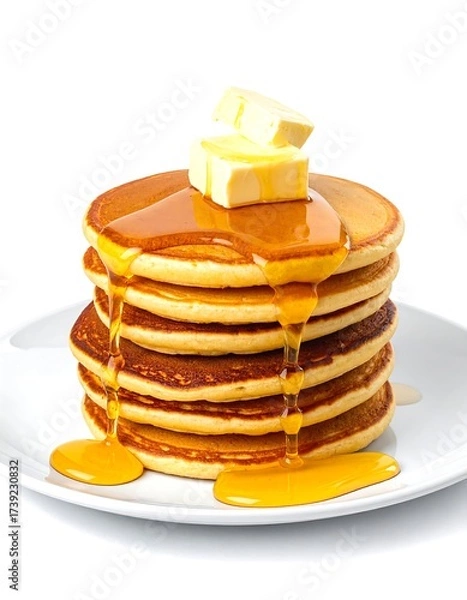 Obraz Stacked pancakes with butter and syrup