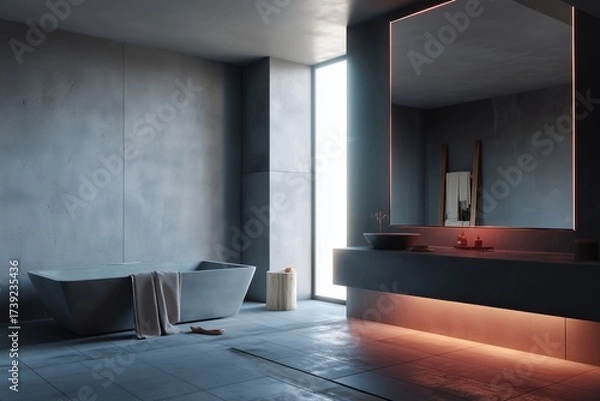 Fototapeta Elegant bathroom design highlighting diverse textures and material contrasts