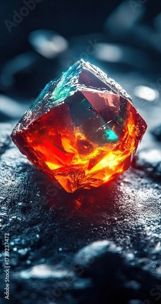 Fototapeta Fiery gem glows amidst dark textures