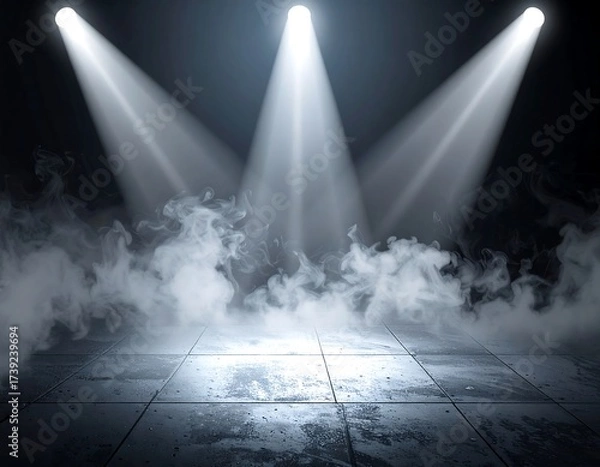 Obraz Stage lit by spotlights, smoky atmosphere